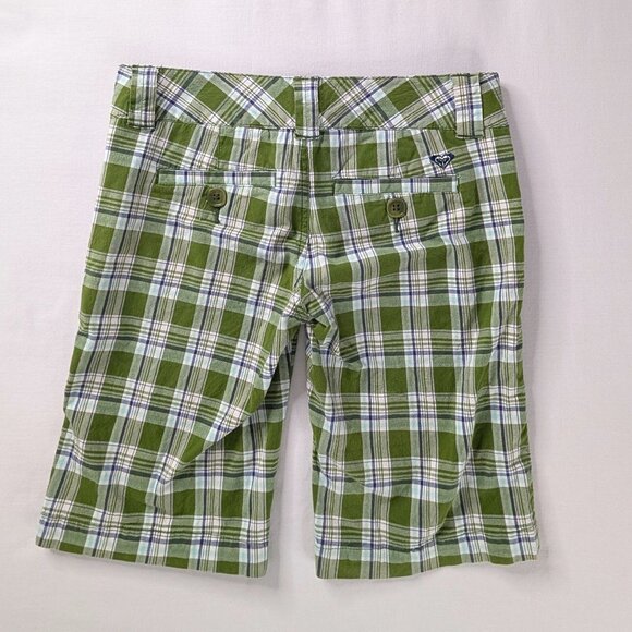 Y2k Roxy Green Black White Plaid Low Rise Bermuda Shorts - Picture 2 of 8